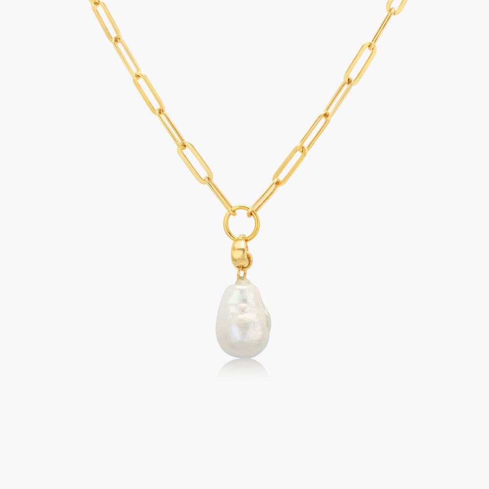 Isla White Pearl Necklace With Paperclip Chain - Gold Plated-4 product photo