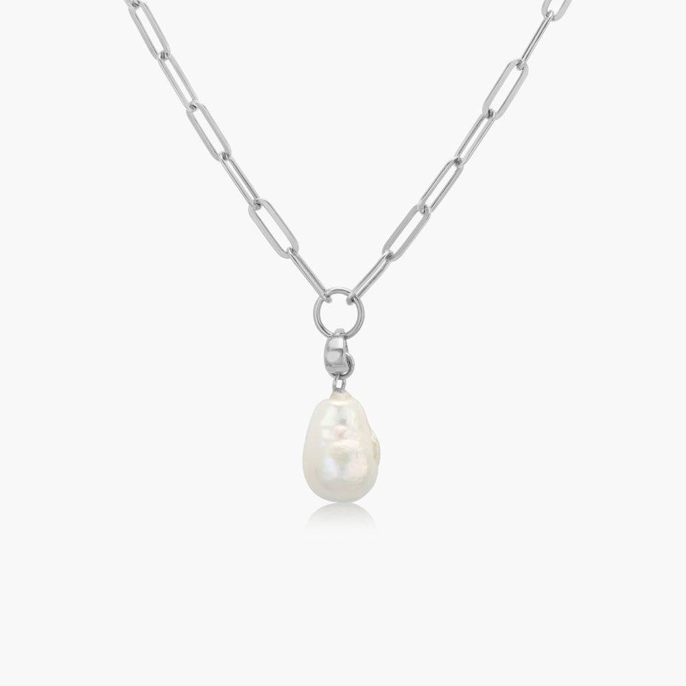 Isla White Pearl Necklace With Paperclip Chain - Silver-3 product photo