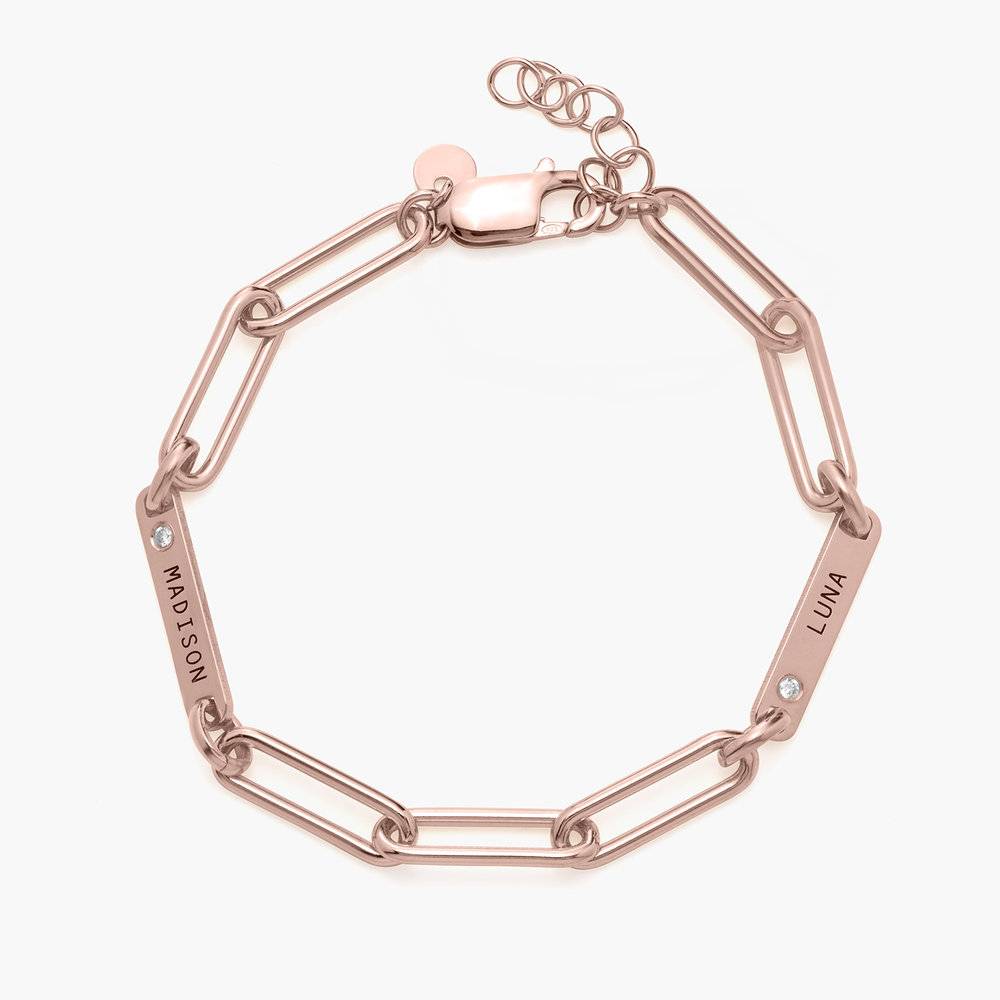 Ivy Name Paperclip Chain Bracelet with Diamonds - Rose Gold Vermeil-2 product photo