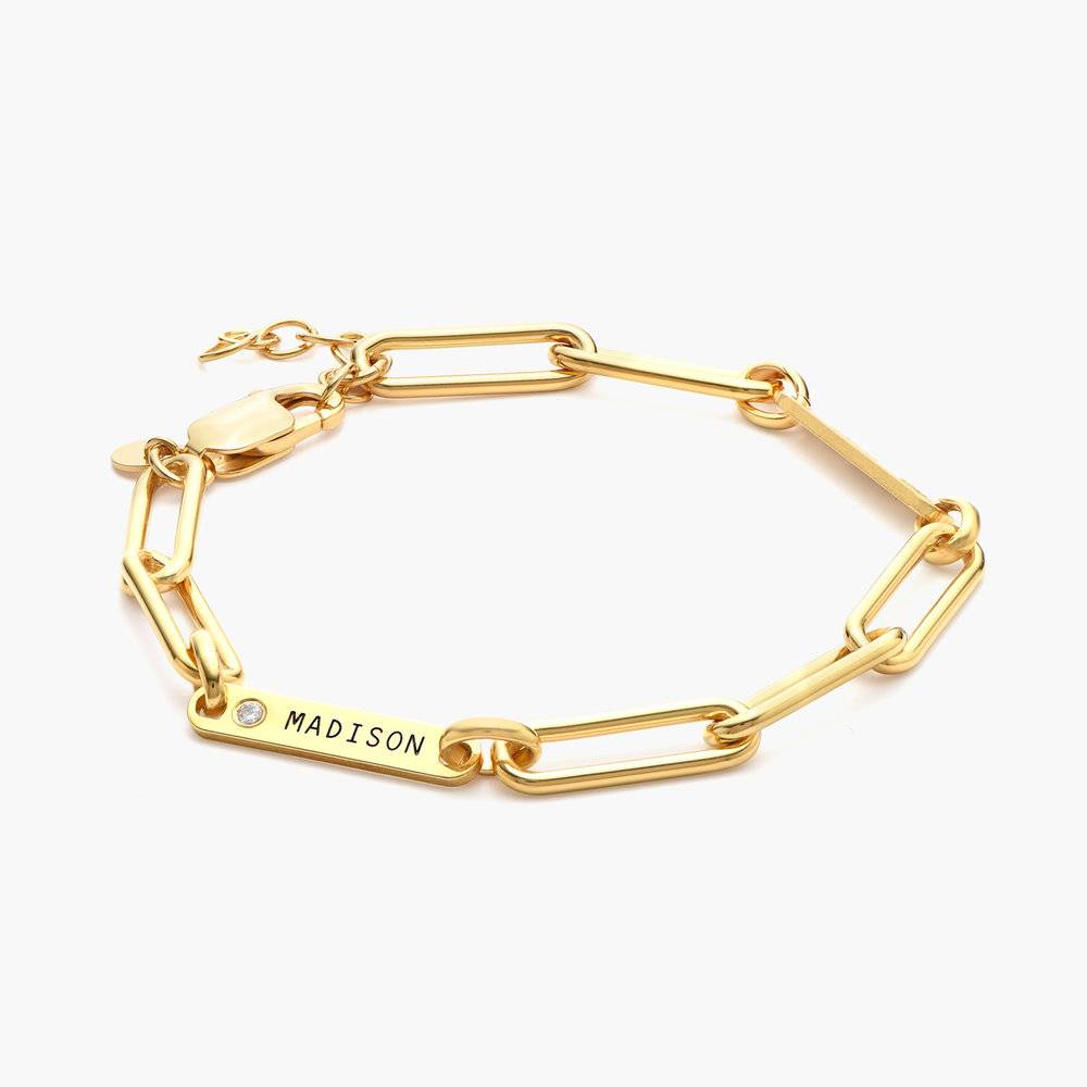 Ivy Name Paperclip Chain Bracelet with Diamond - Gold Vermeil-4 product photo