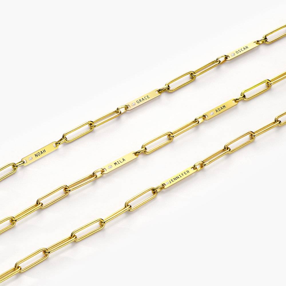 Bracelet Prénom Ivy Trombone avec Diamants - Or vermeil photo du produit