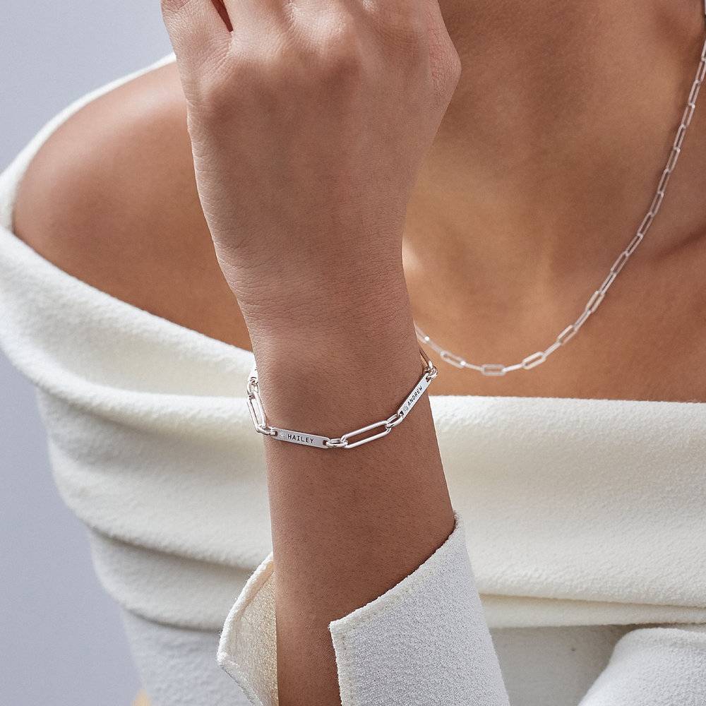 Ivy Name Paperclip Chain Bracelet with Diamond - Silver - Oak & Luna