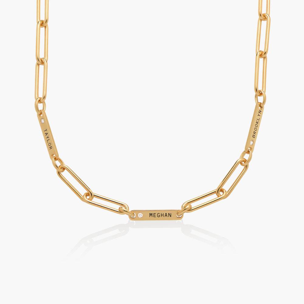 Engraved Axis T Lock Necklace with Diamonds- Gold Vermeil - Oak & Luna