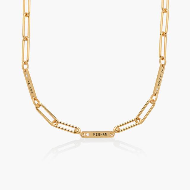 Ivy Name Paperclip Chain Necklace with Diamond Gold Vermeil Oak & Luna