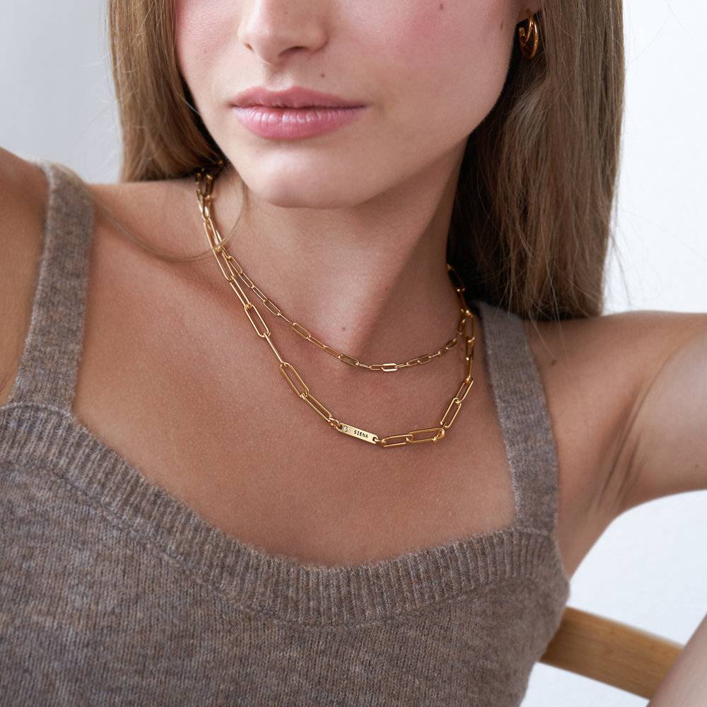 Ivy Name Paperclip Chain Necklace with Diamond - Gold Vermeil-4 product photo
