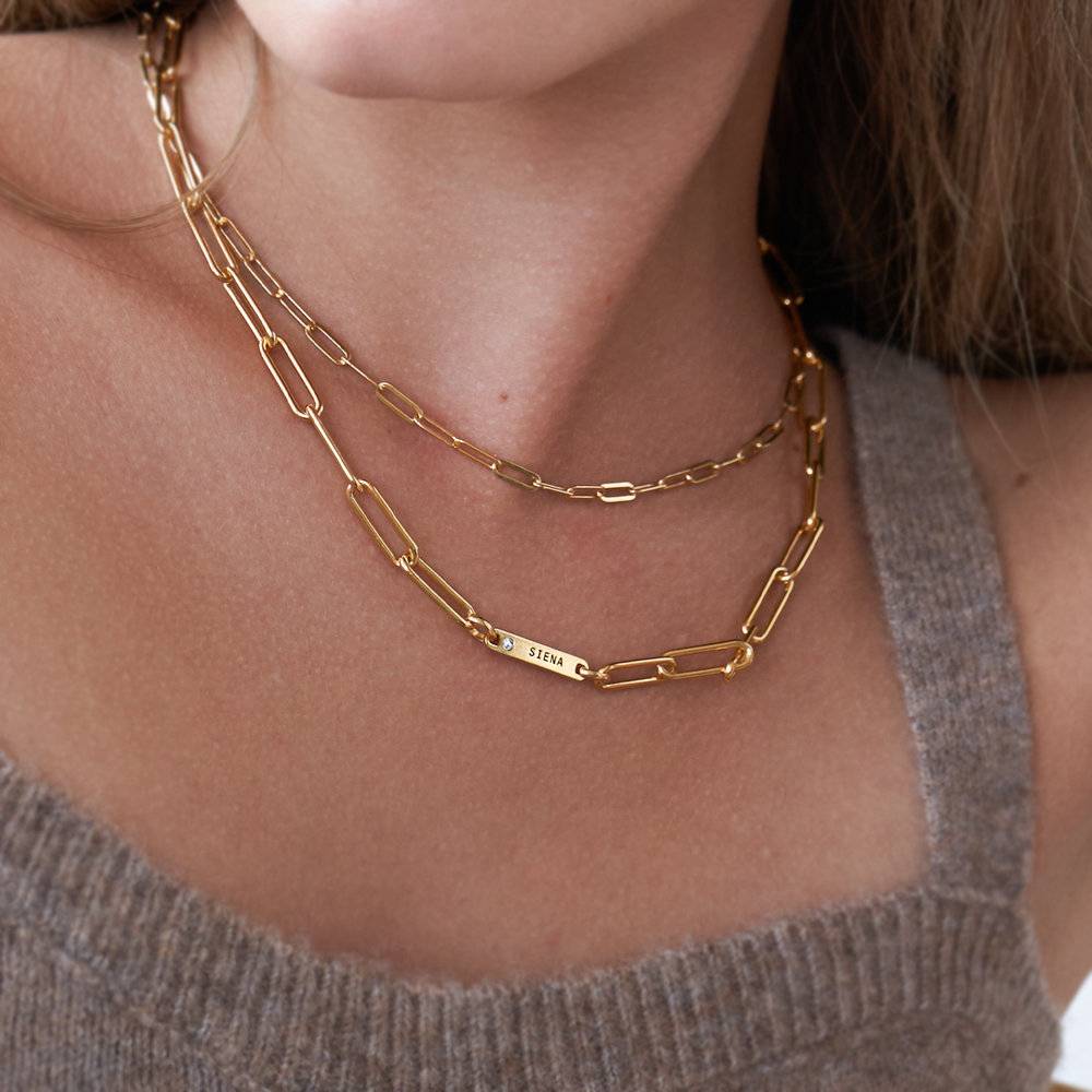 Ivy Name Paperclip Chain Necklace with Diamond - Gold Vermeil-5 product photo
