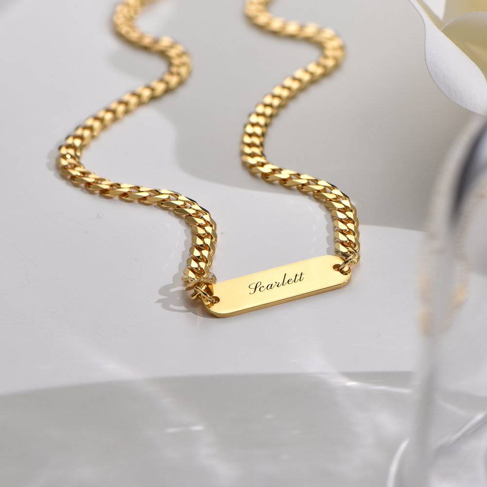 Jade Name Plate Necklace - Gold Plated