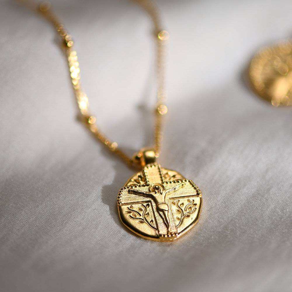 Jesus Vintage Coin Necklace- Gold Vermeil-4 product photo