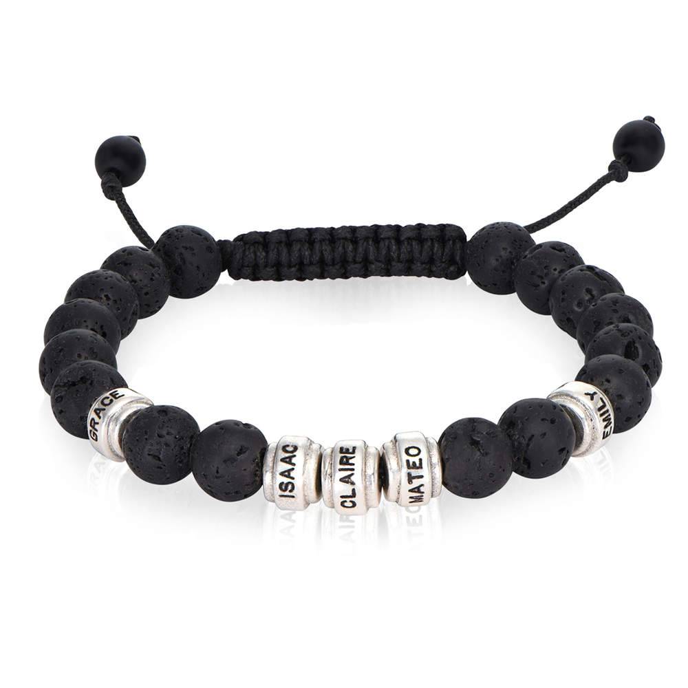 Bracelet en perles de pierre de lave et perles personnalisées pour homme - Argent-1 Bracelet en perles de pierre de lave et perles personnalisées pour homme - Argent-1 photo du produit