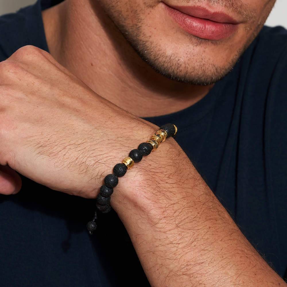 Lava Stones & Custom Beads - Gold Men's Bracelet-2 product photo