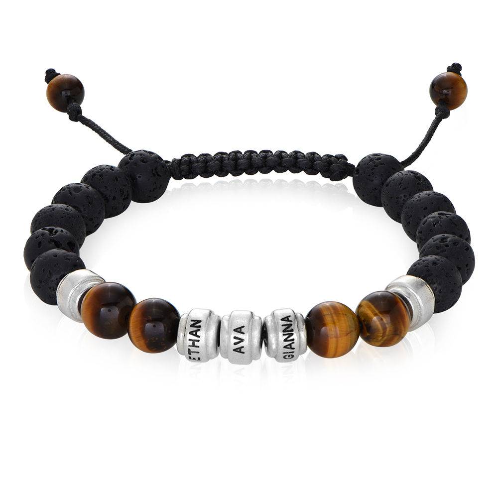 Lave Stones & Tiger Eye Stones - Silver Men's Beaded Bracelet-1 product photo