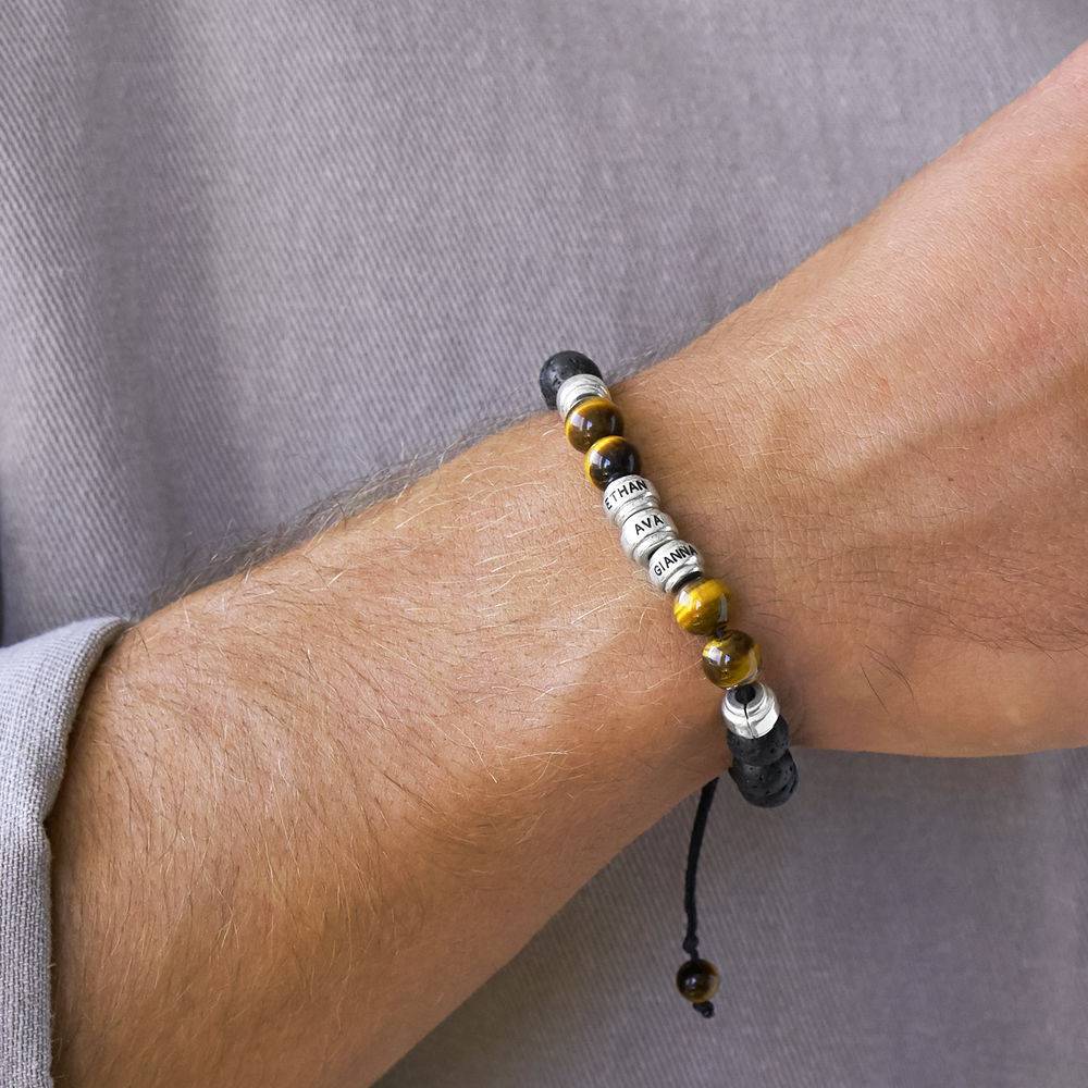 Lave Stones & Brown Tiger Eye Stones-Custom Beaded Men's Bracelet-3 product photo