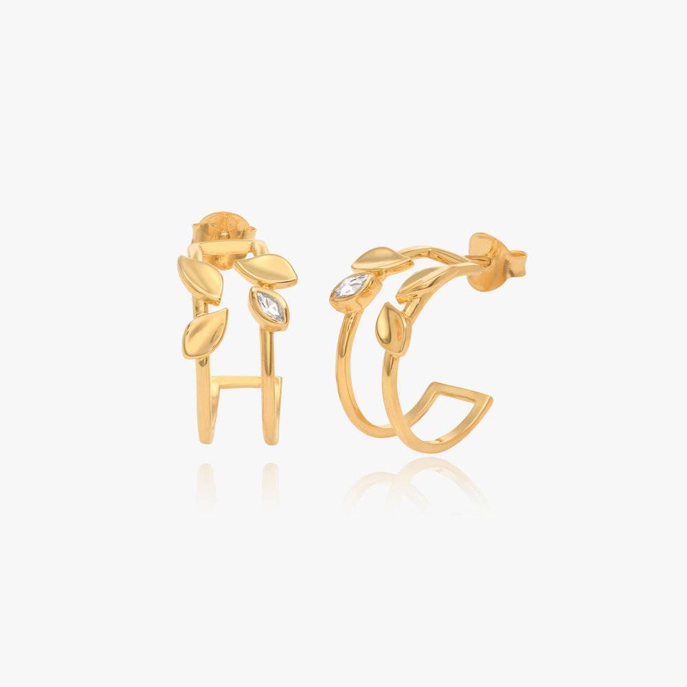 Leaves Earrings With Cubic Zirconia- Gold Vermeil