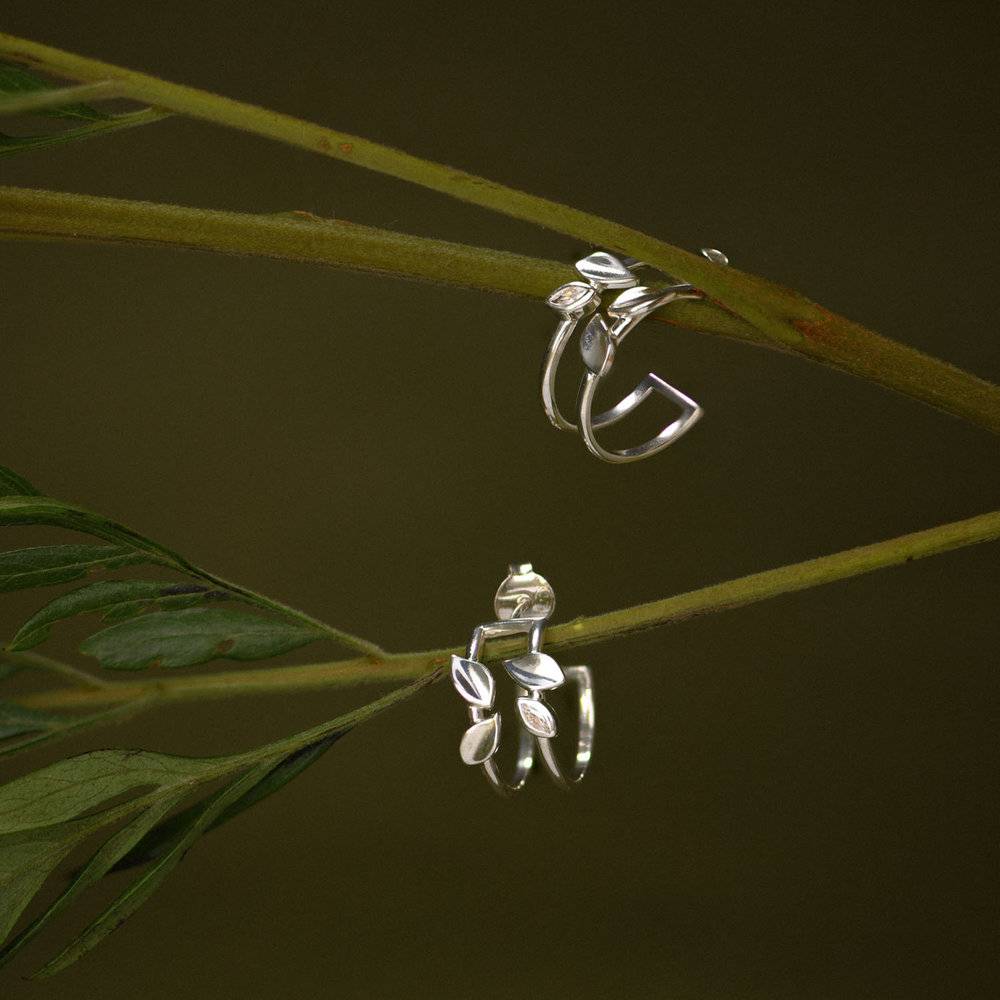 Leaves Earrings With Cubic Zirconia- Silver