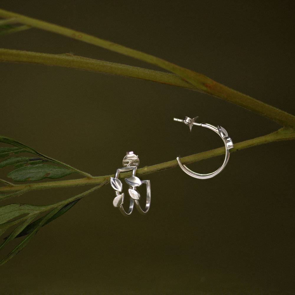 Leaves Earrings With Cubic Zirconia- Silver-5 product photo