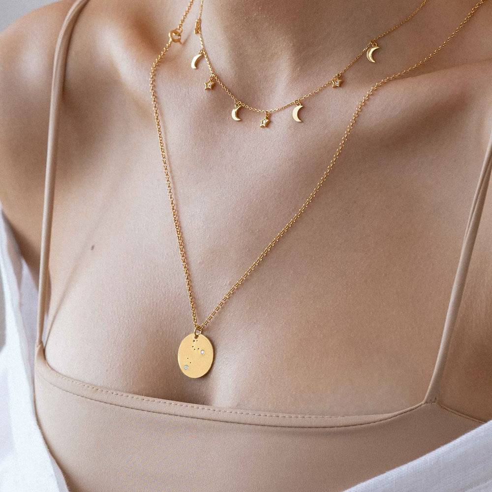 Leo Zodiac Necklace with Diamonds - Gold Plated-3 photo du produit