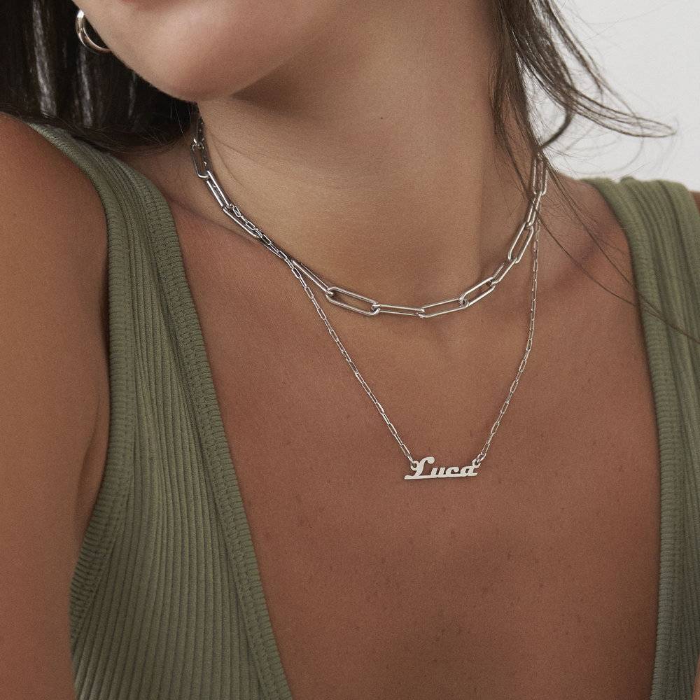 Link Chain Name Necklace- 14k White Gold-3 product photo
