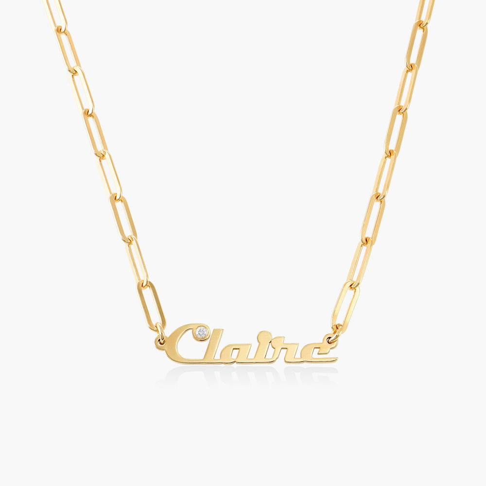 Link Chain Name Necklace with Diamond - Gold Plated-2 product photo