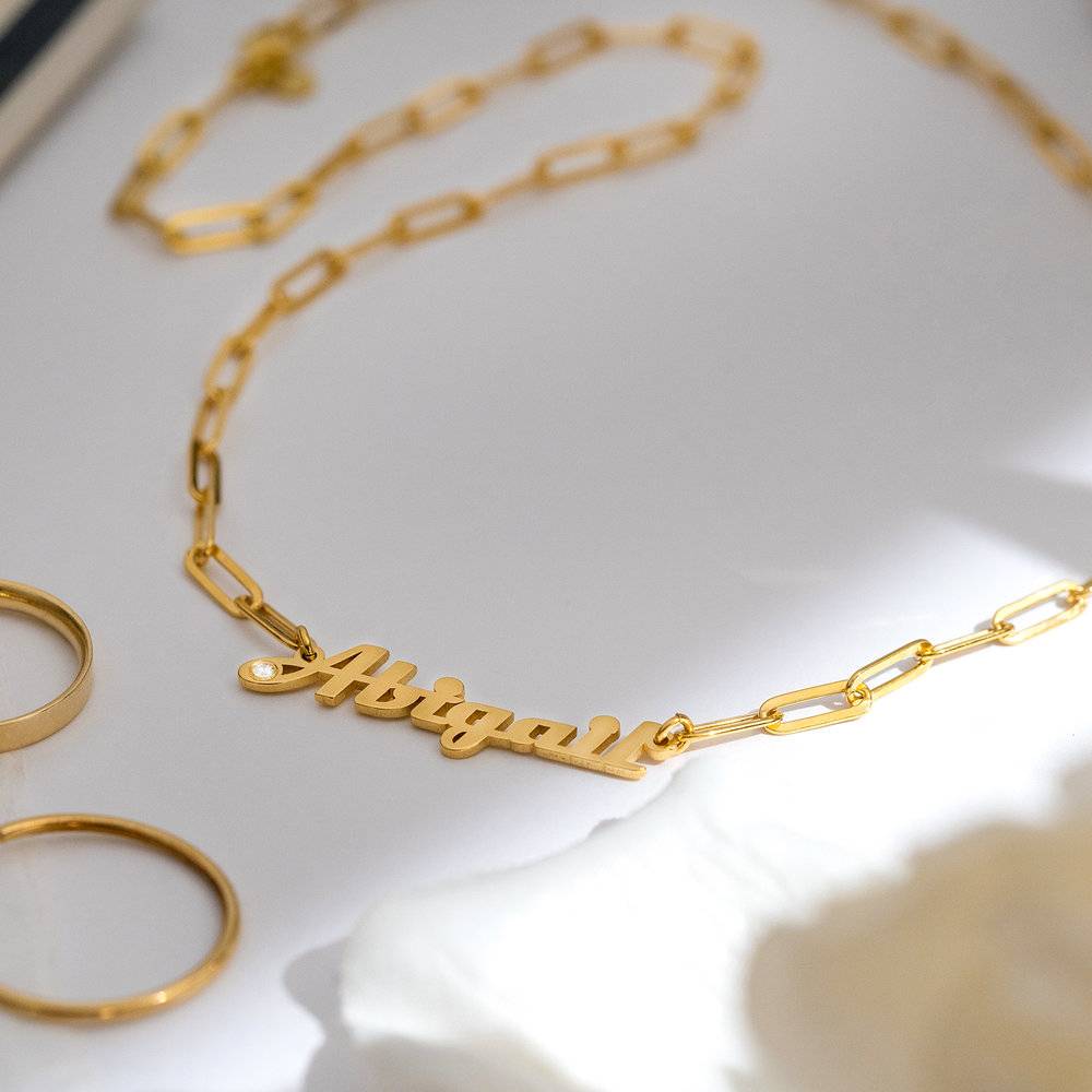 Link Chain Name Necklace with Diamond - Gold Plated-4 product photo