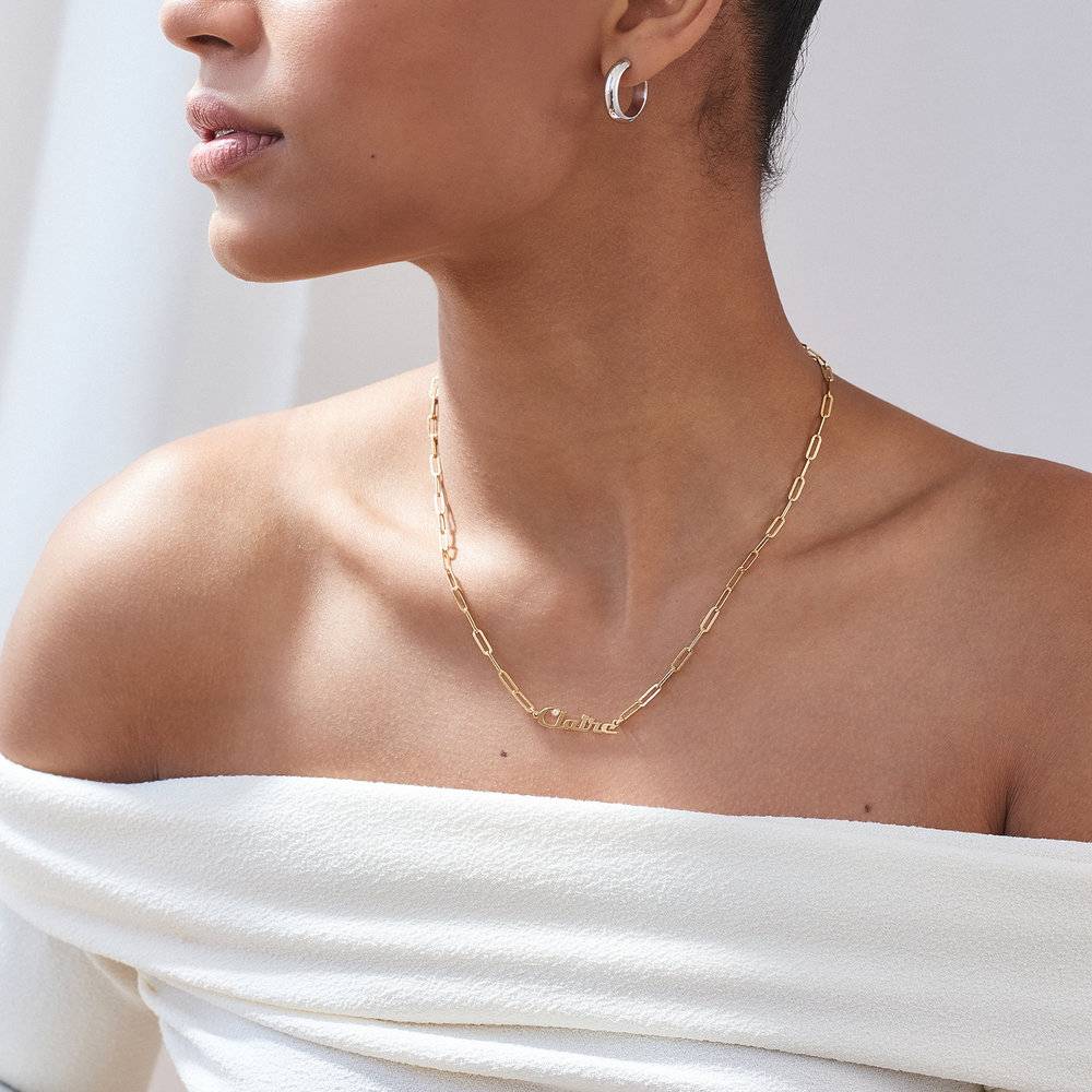 Link Chain Name Necklace with Diamond - Gold Plated-6 product photo