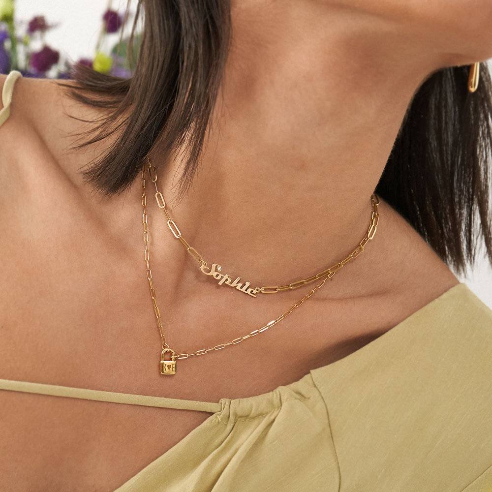 Link Chain Name Necklace with Diamond - Gold Plated-1 product photo