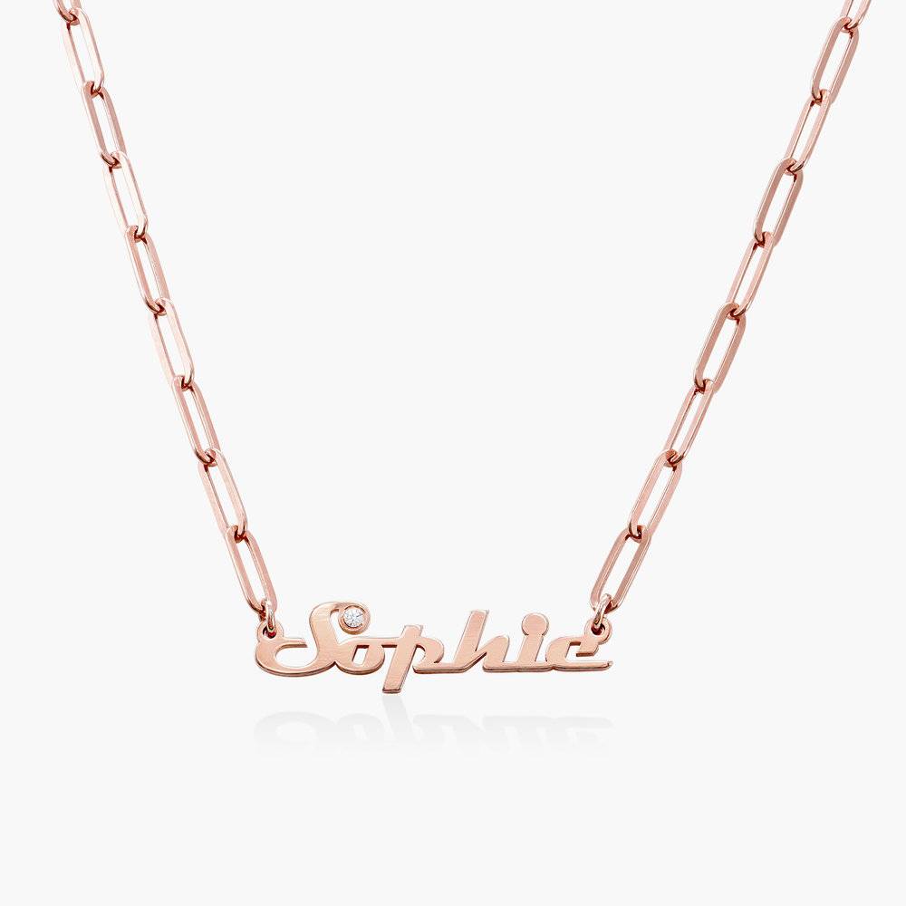 Link Chain Name Necklace with Diamond - Rose Gold Plated-4 photo du produit