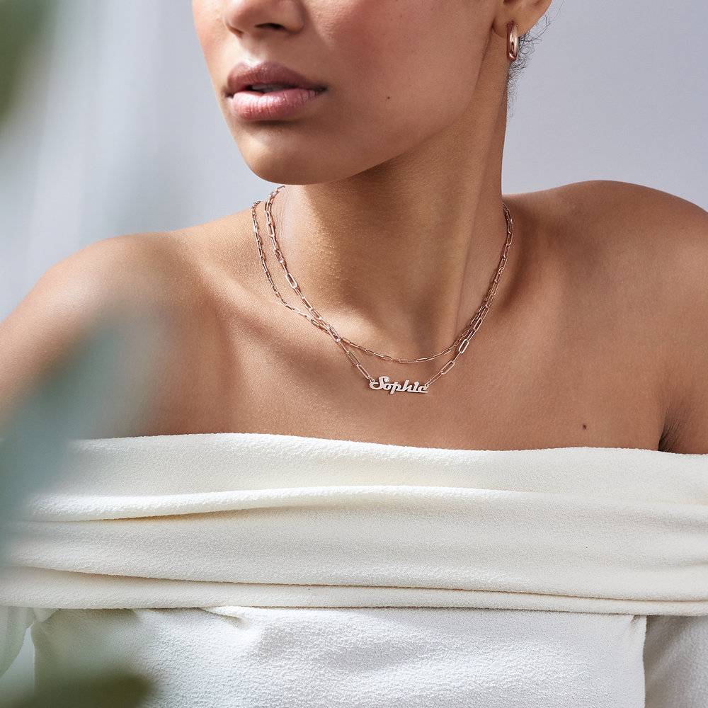 Link Chain Name Necklace with Diamond - Rose Gold Plated-1 photo du produit