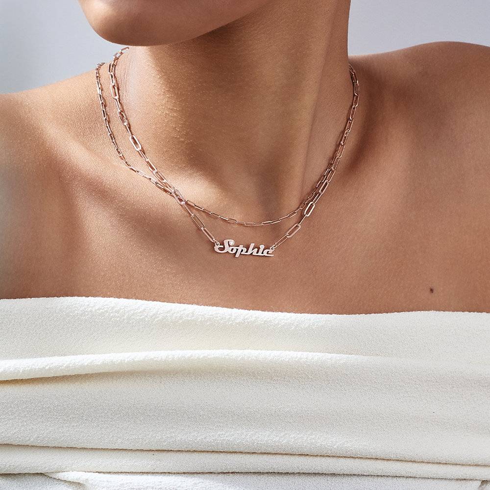 Link Chain Name Necklace with Diamond - Rose Gold Plated-2 photo du produit