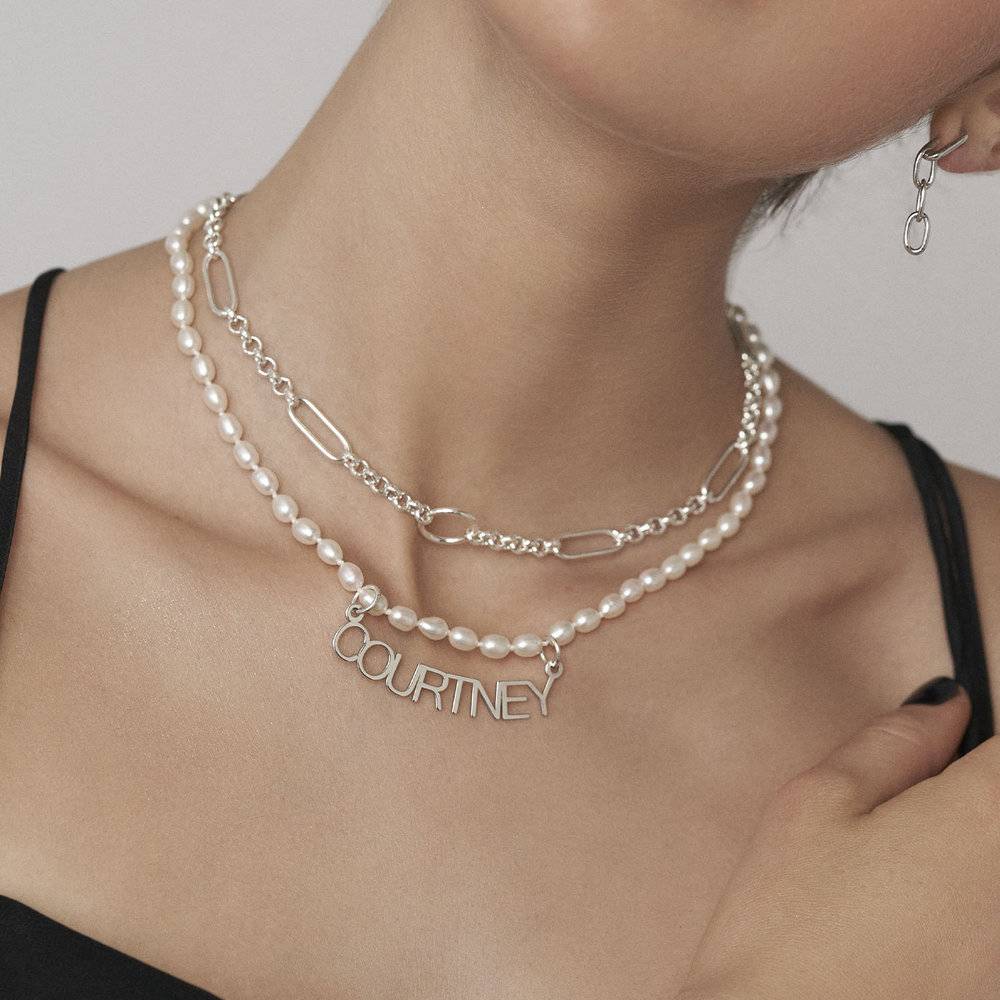 Lola Pearl Name Necklace - Silver-1 product photo