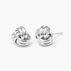 14k 14kt White Gold Polished Textured Double Love Knot Post Earrings 10