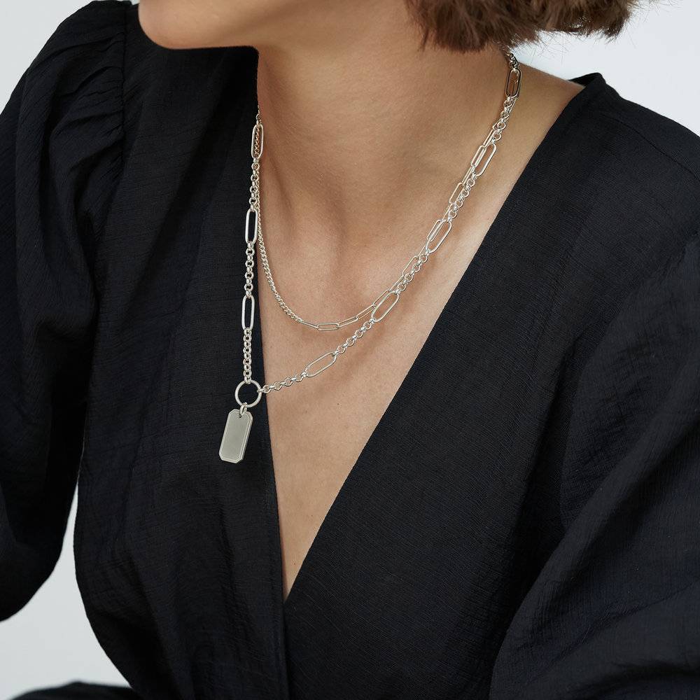 Lucy Chain Necklace with Engravable Tag - Silver-1 product photo