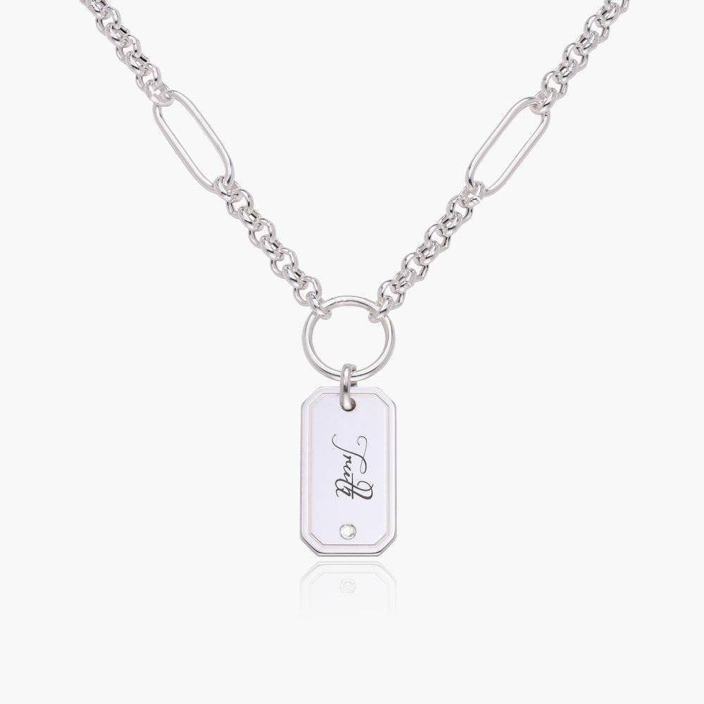 Lucy Chain Necklace with Engravable Tag with Diamond - Silver-1 product photo