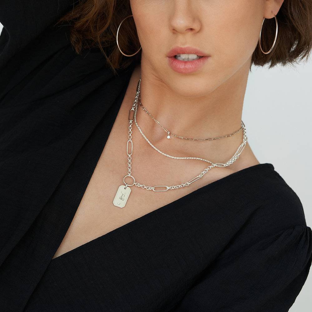 Lucy Chain Necklace with Engravable Tag with Diamond - Silver-2 product photo