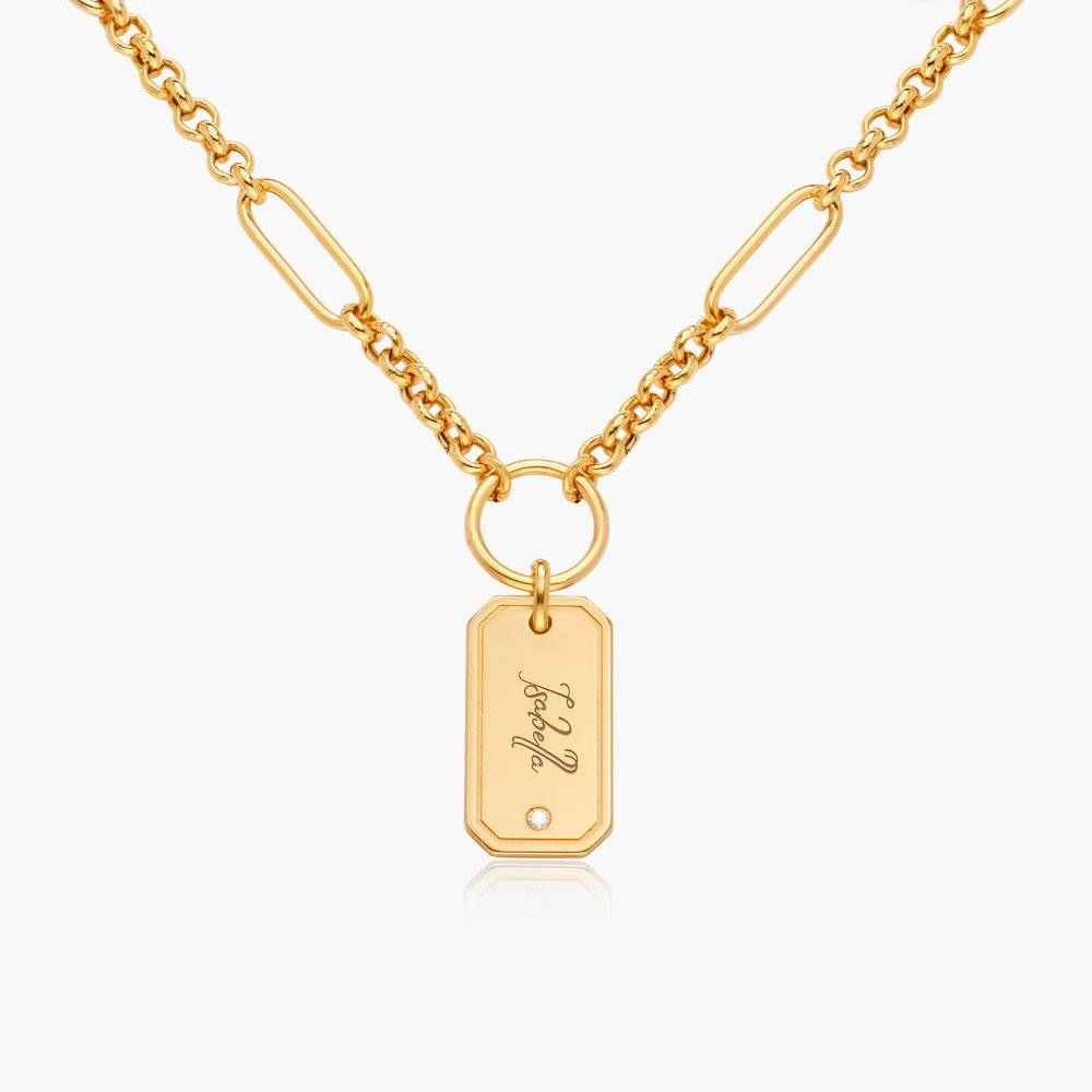 Lucy Chain Necklace with Engravable Tag with Diamond - Gold Vermeil