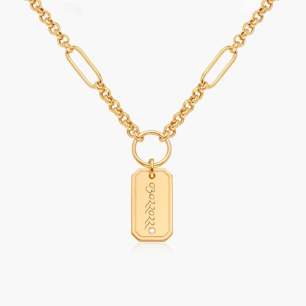 Lucy Chain Necklace with Engravable Tag with Diamond - Gold Vermeil-2 product photo