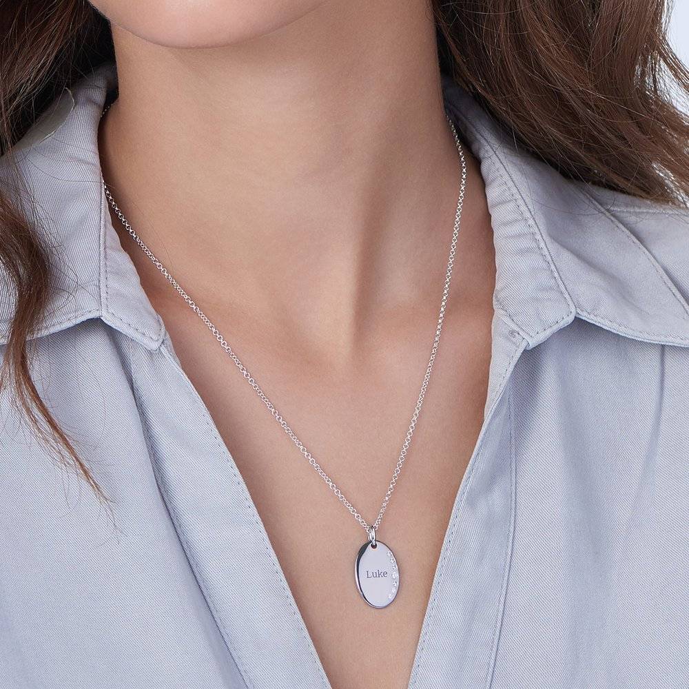 Luna Oval Necklace with Cubic Zirconia - Silver-3 photo du produit
