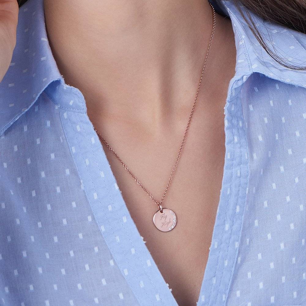 Luna Round Necklace with Cubic Zirconia - Rose Gold Plated-3 photo du produit
