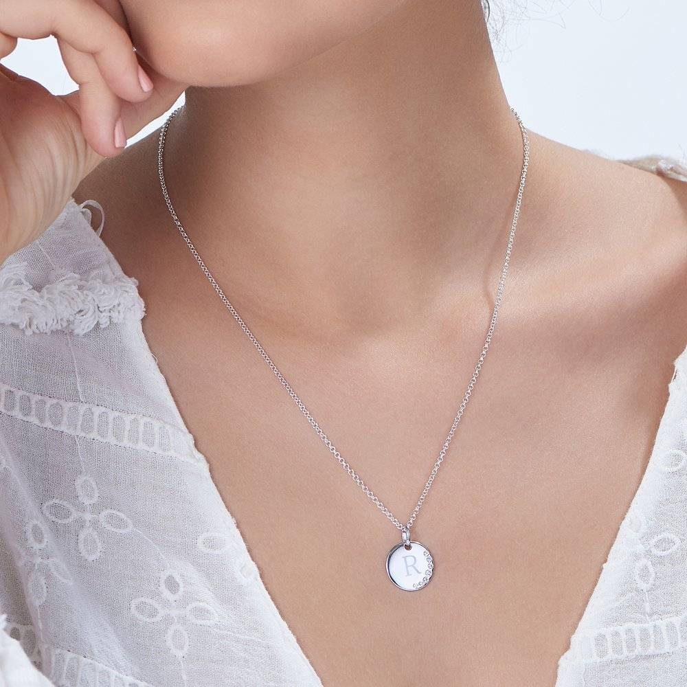Luna Round Necklace with Cubic Zirconia - Silver-2 photo du produit