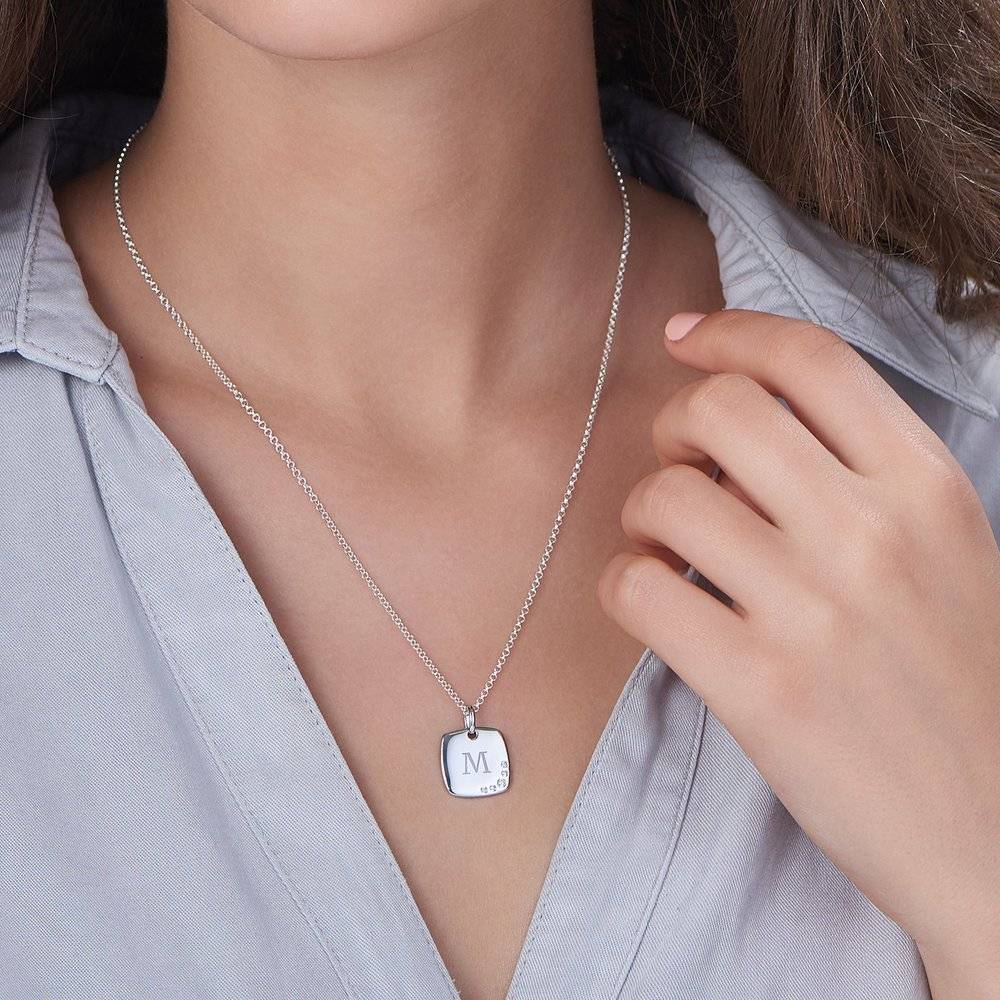 Luna Square Necklace with Cubic Zirconia - Silver-2 photo du produit