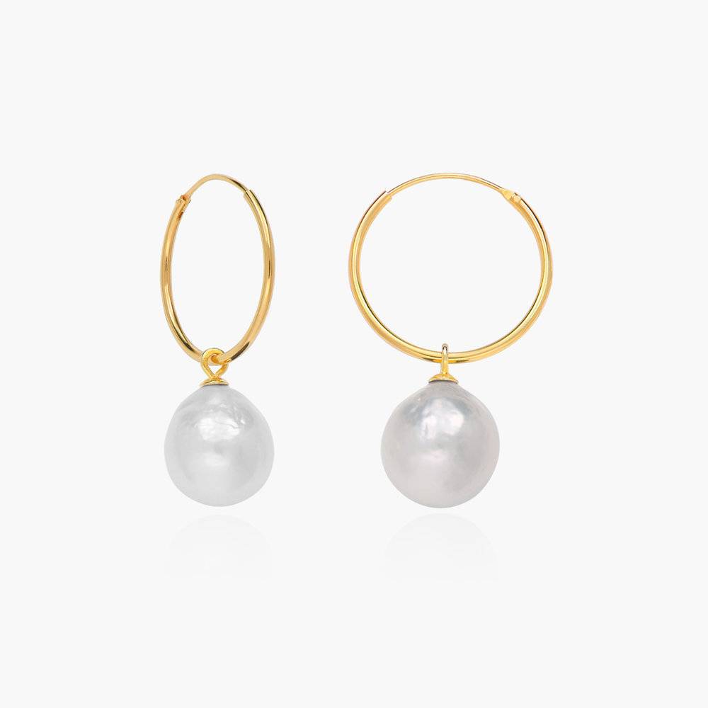 Melody White Pearl Hoop Earrings- Gold Plated-4 product photo