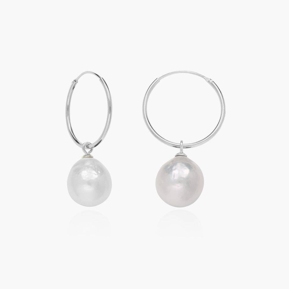 Melody White Pearl Hoop Earrings- Silver-3 product photo
