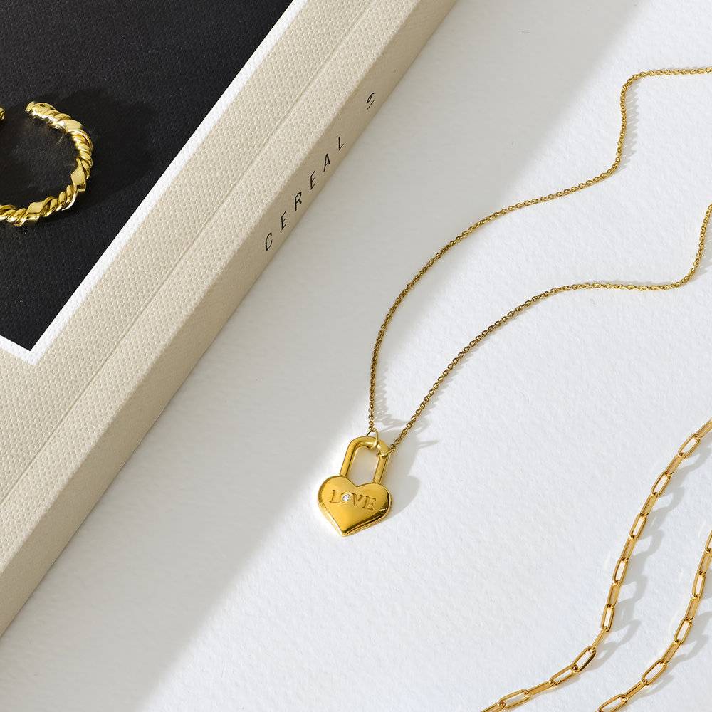 Mini Love Heart Lock Necklace - Gold Vermeil product photo