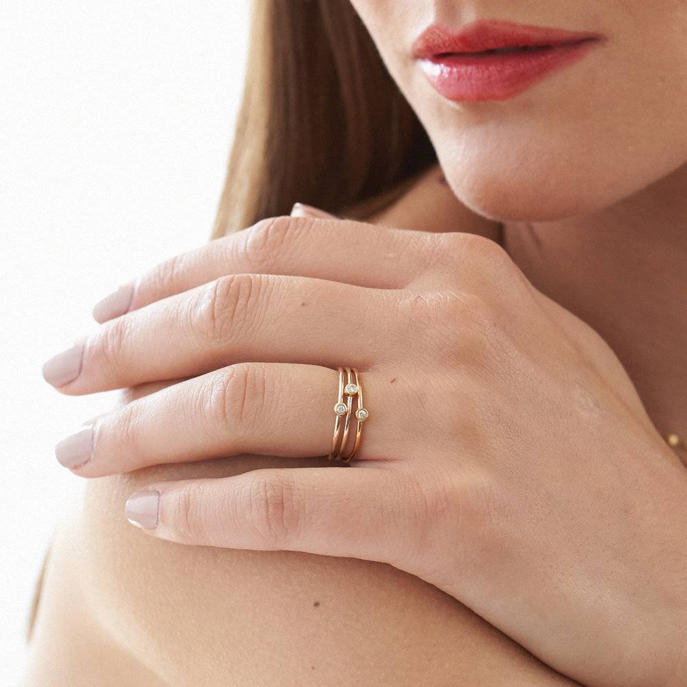 Mona Stackable Ring with Diamond - 14K Solid Gold