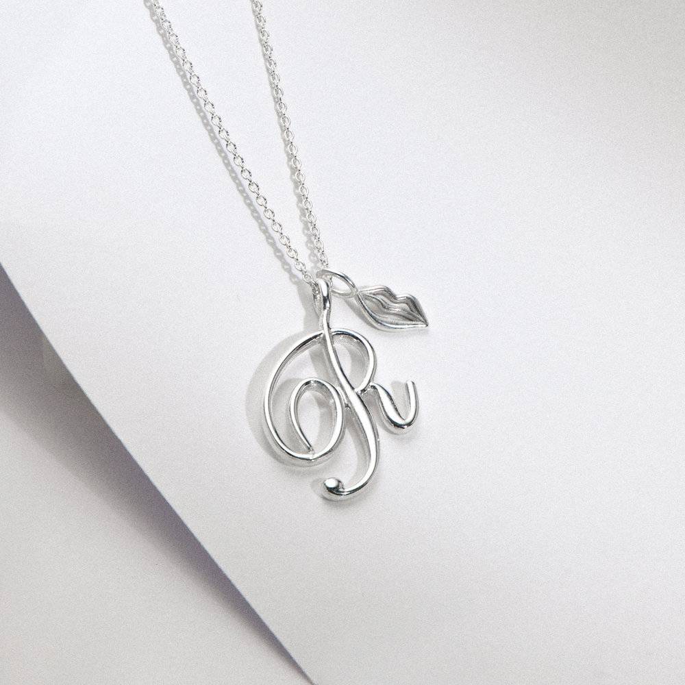 Nina Large Initial Music Note Necklace - Silver-2 product photo