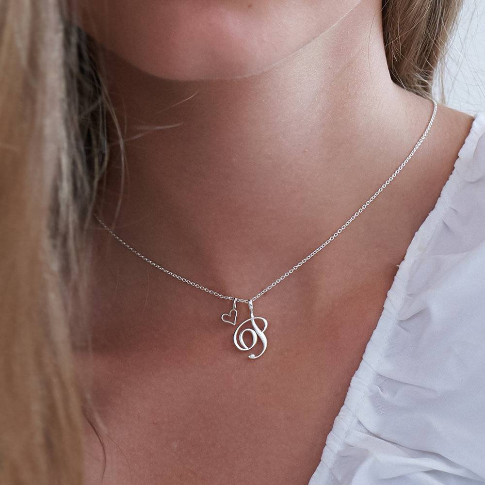 Nina Large Initial Music Note Necklace - Silver-2 product photo