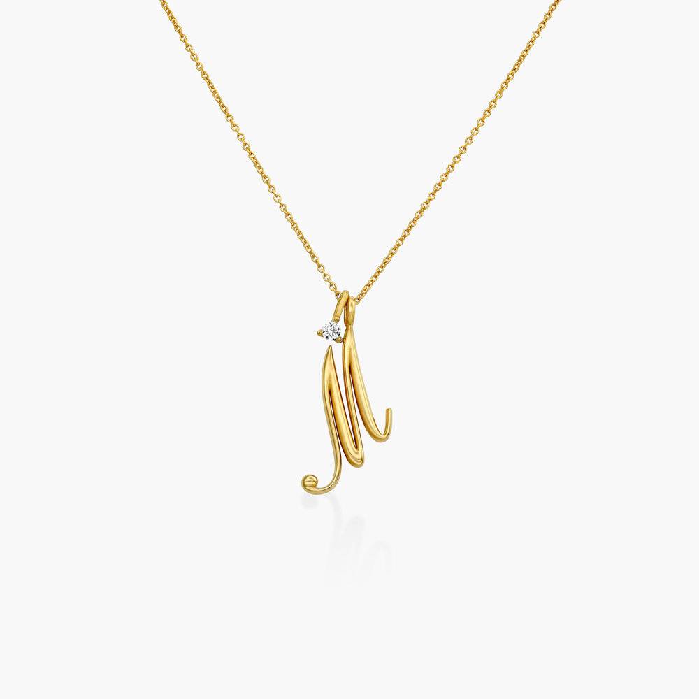 Nina Large Initial Music Note Necklace with Diamond - Gold Vermeil-2 product photo