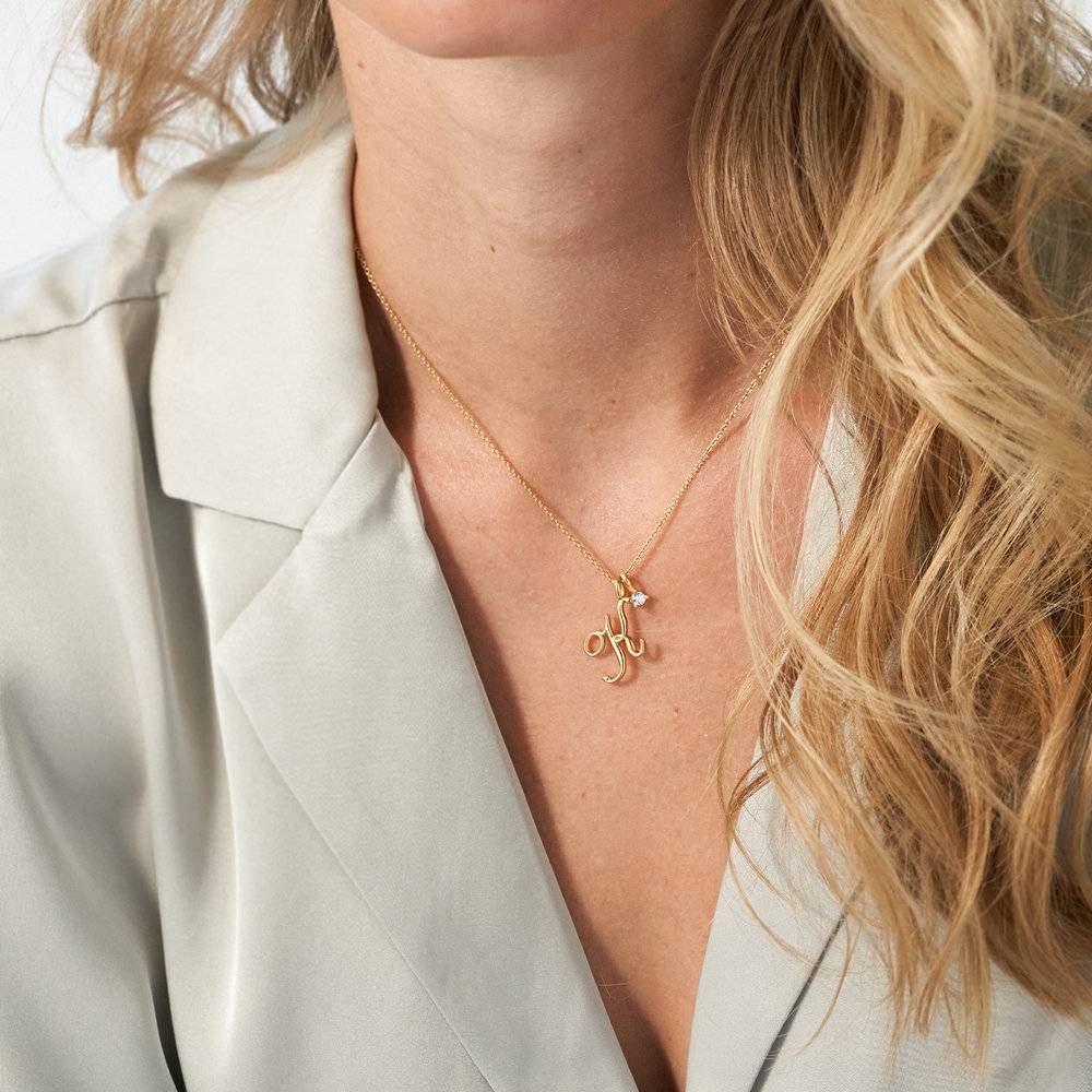 Nina Classic Initial Music Note Necklace with Diamond - Gold Vermeil-2 product photo