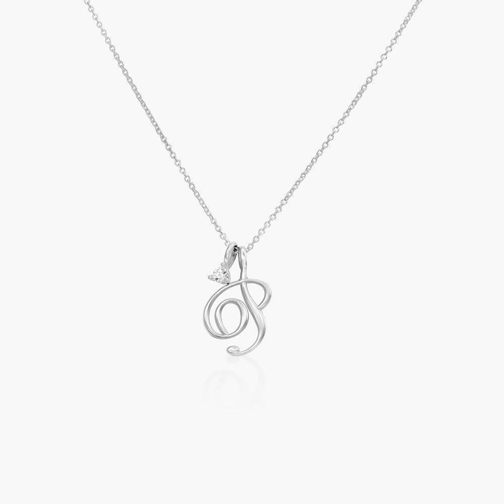 Nina Classic Initial Music Note Necklace with Diamond - Silver-1 product photo