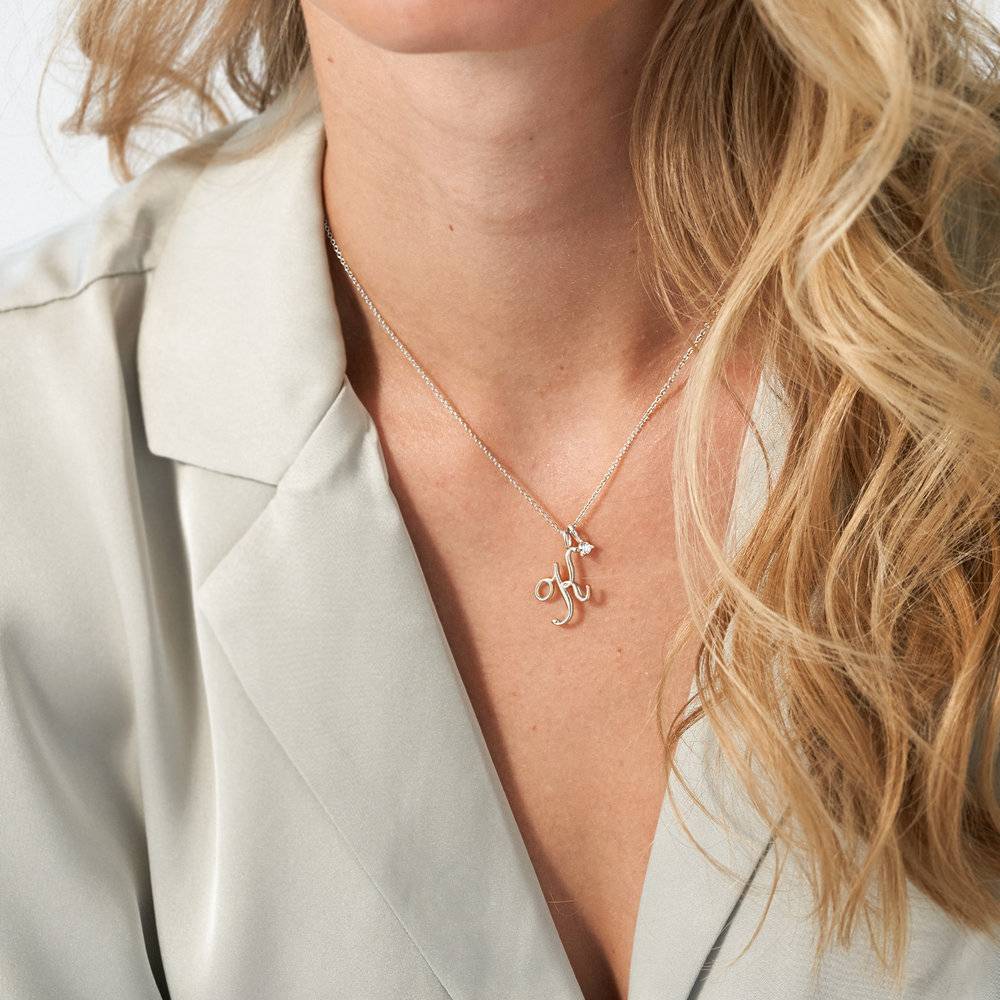 Nina Classic Initial Music Note Necklace with Diamond - Silver-3 product photo