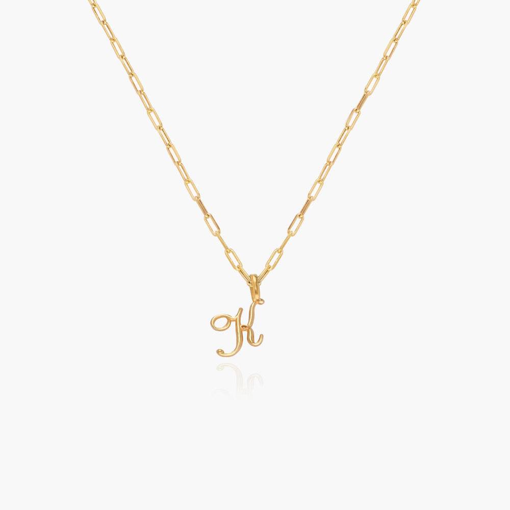 Nina mini Initial with Petit Link chain Necklace- 14k Solid Gold-4 product photo